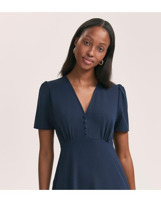 Finery London Blue Nieve Crepe Midi Tea Dress
