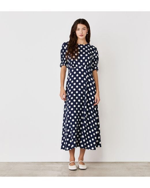 Finery London Blue Mela Polka Dot Midi Tea Dress