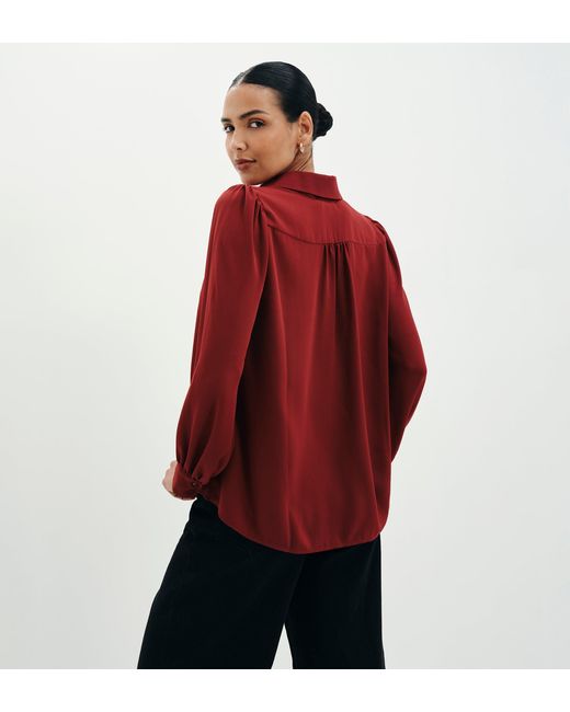 Finery London Red Melina Button Through Lightweight Yoke Blouse
