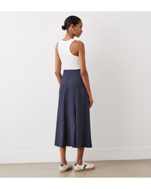 Finery London Blue Jessie Polka Dot Crepe Midi Skirt