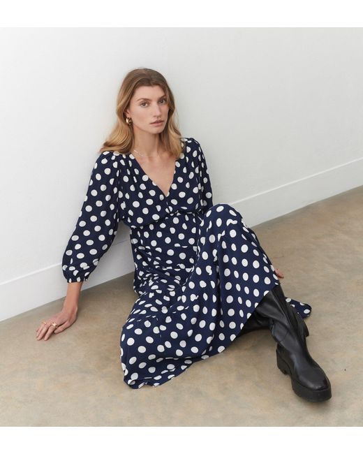 Finery London Blue Maria Polka Dot Midi Dress