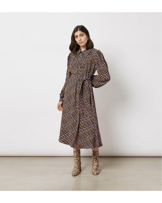 Finery London Brown Leia Printed Tie Waist Dress
