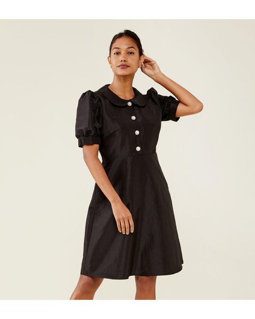 Women's Black Posy Taffeta Knee Length Dress