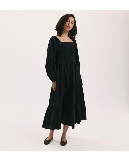 Finery London Black Lauretta Cotton Midi Tiered Dress