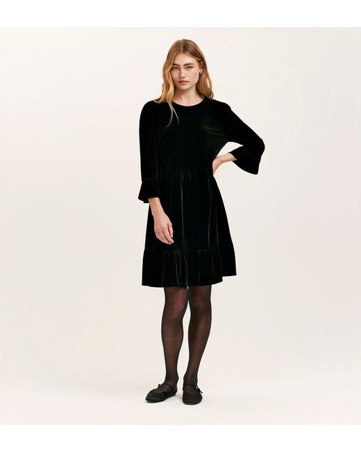 Women's Black Camie Velvet Short Tiered Dress