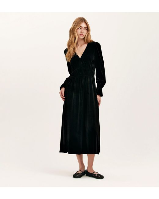 Finery London Black Laila Velvet Midi Dress