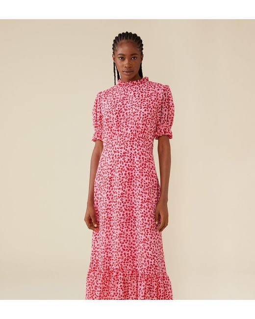 Finery London Pink Camille Midi Chiffon Dress