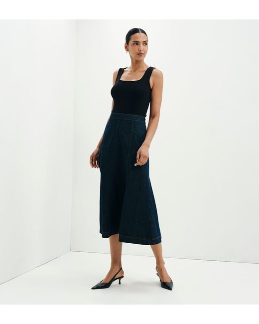 Finery London Blue Dana Denim Flare A-Line Midi Skirt