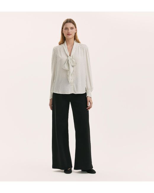 Finery London Natural Mavis Ivory Polka Dot Pussy Bow Crepe Blouse