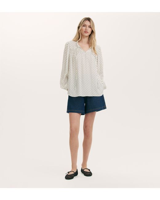 Finery London White Kiya Ivory Polka Dot Tie Neck Blouse