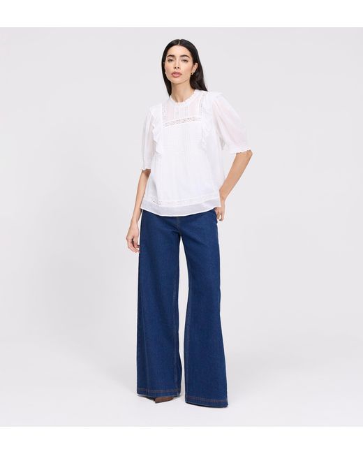 Finery London White Jolin Lace Cotton Puff Sleeve Top