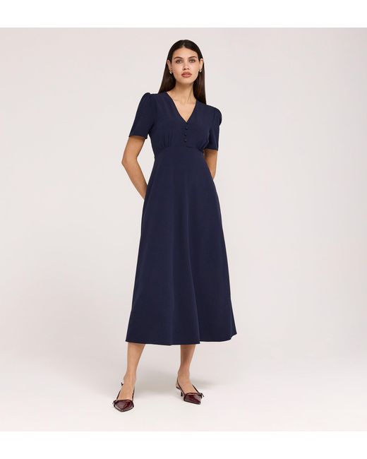 Finery London Blue Nieve Crepe Midi Dress