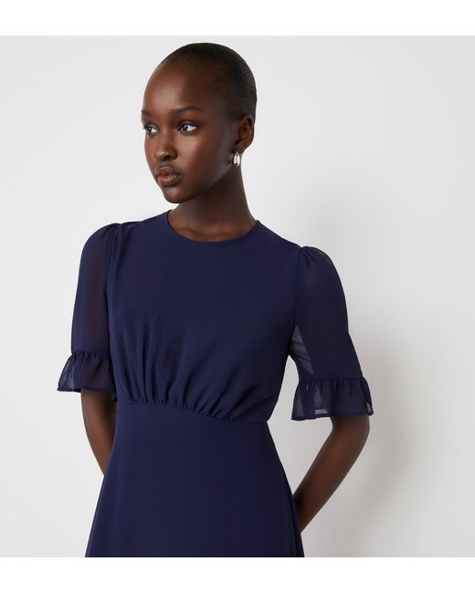 Finery London Blue Jennifer Chiffon Midi Dress