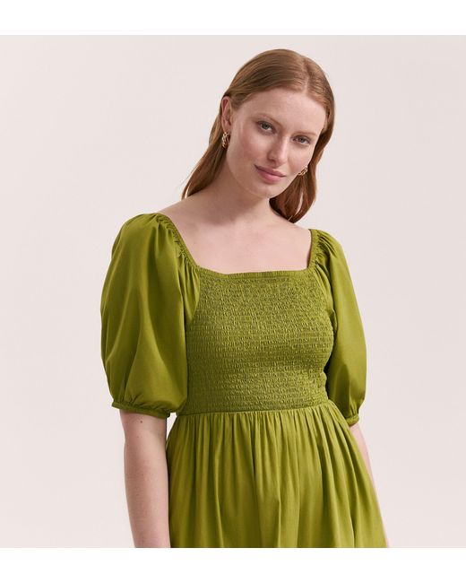 Finery London Green Melody Cotton Midi Tiered Dress