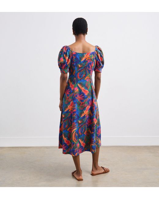 Finery London Blue Daisy Linen Blend Midi Dress