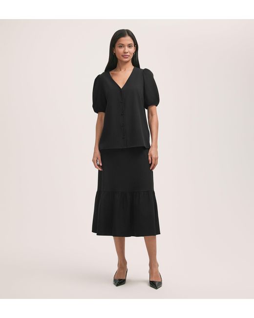 Finery London Black Fleur Crepe Short Sleeve Button Up Blouse
