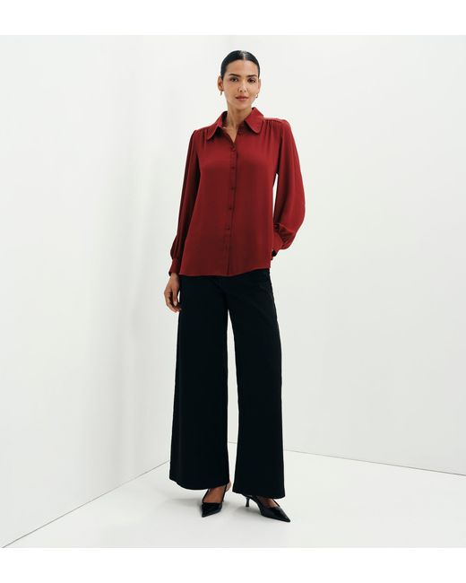 Finery London Red Melina Button Through Lightweight Yoke Blouse