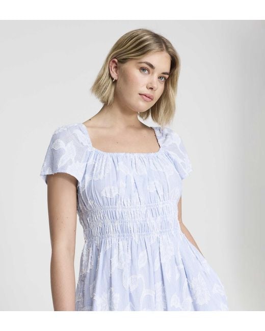 Finery London White Maia Jacquard Stripe Shirred Waist Midi Dress