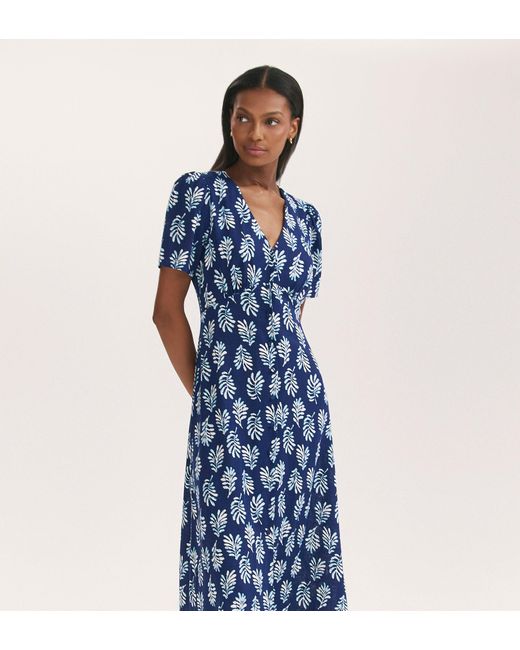 Finery London Blue Martina Linen Blend Midi Dress