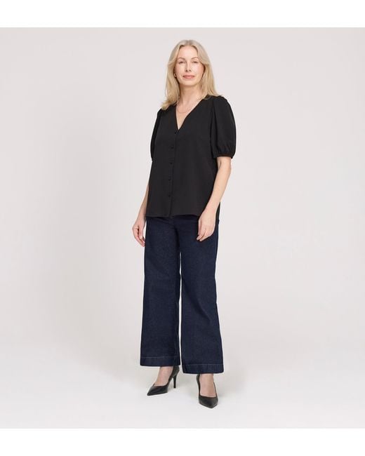 Finery London Black Fleur Button Down Short Sleeve Top