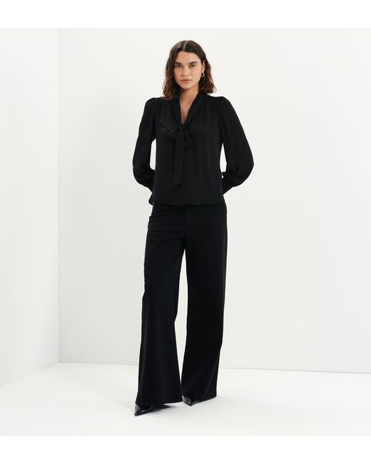 Finery London Black Mavis Pussy Bow Button-Through Blouse