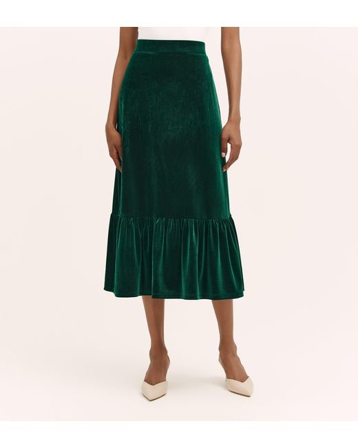 Finery London Green Joline Velvet Midi Skirt