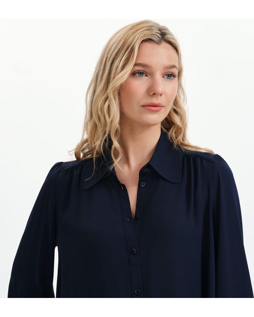 Finery London Blue Melina Button Through Lightweight Yoke Blouse