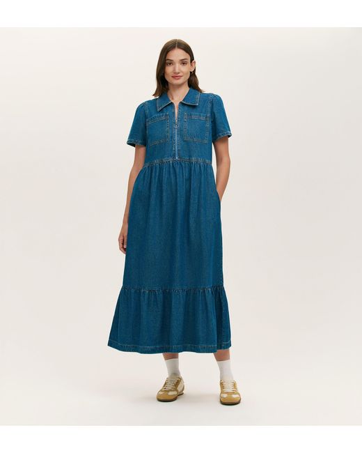 Finery London Blue Tania Denim Midi Dress