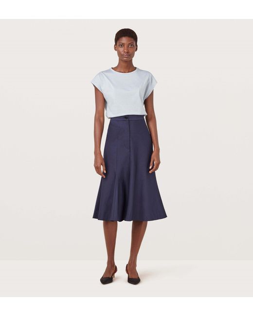 Finery London Blue Aulay Fit And Flare Midi Skirt
