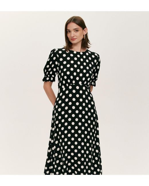 Finery London Black Mela Polka Dot Midi Dress