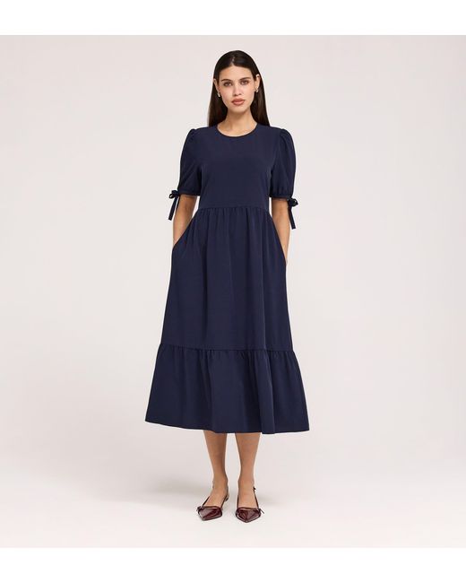 Finery London Blue Jessa Crepe Midi Tiered Dress