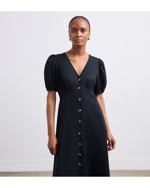 Finery London Black Sarah Linen Blend Midi Dress