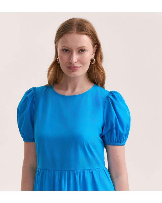 Finery London Blue Genevive Cotton Midi Tiered Dress