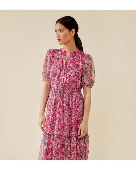 Finery London Red Peggy Chiffon Midi Dress