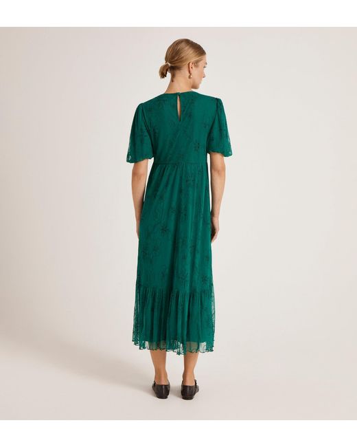 Finery London Green Yasmine Mesh Midi Tea Dress