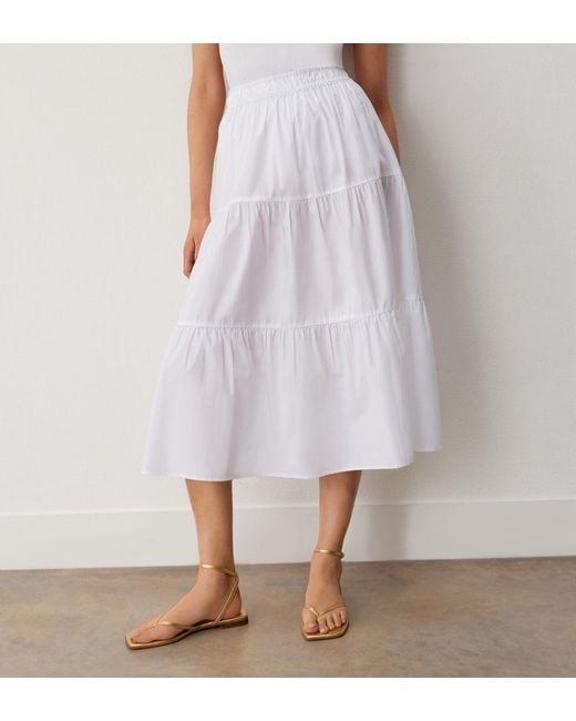 Finery London White Harleen Tiered Cotton Midi Skirt