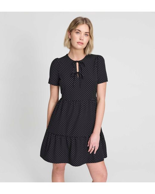 Finery London Blue Lola Polka Dot Tiered Short Dress