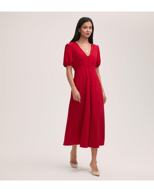 Finery London Red Robyn Crepe Midi Tea Dress