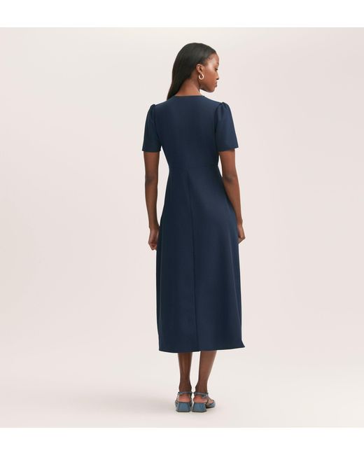 Finery London Blue Nieve Crepe Midi Tea Dress
