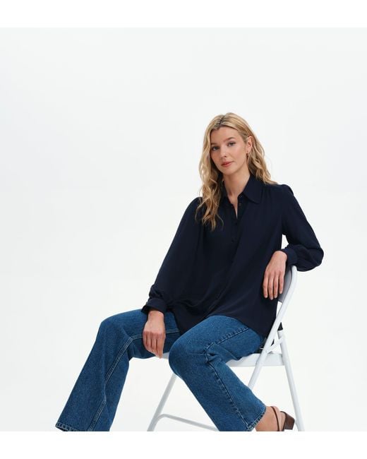 Finery London Blue Melina Button Through Lightweight Yoke Blouse