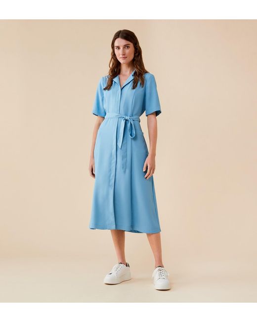 Finery London Blue Harmony Midi Crepe Bright Dress