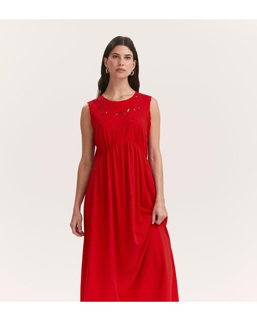 Finery London Red Liberte Cotton Sleeveless Midi Dress