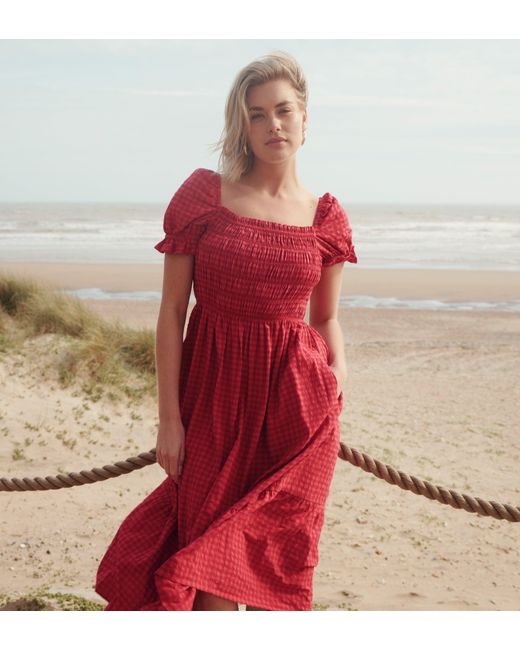 Finery London Dawn Gingham Seersucker Shirred Bodice Midi Dress