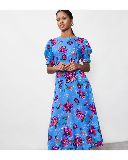 Finery London Blue Mela Print Midi Dress