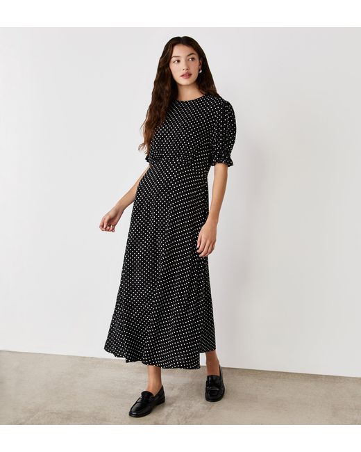 Finery London Black Mela Polka Dot Crepe Midi Dress