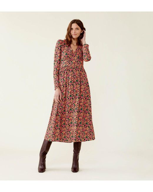 Finery London Pink Carrie Daisies Midi Dress
