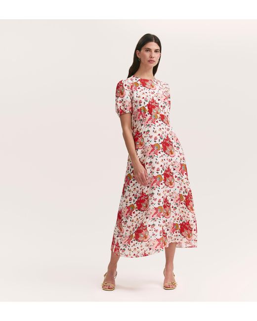 Women's Red Lili Coral Floral Midi Tea Dress