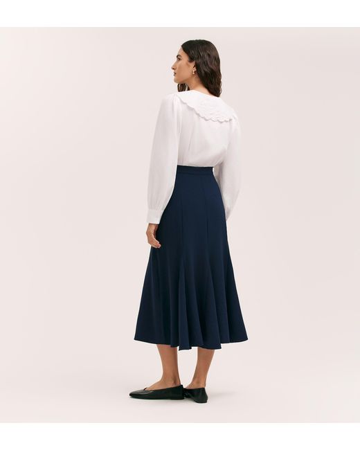 Finery London Blue Fabiola Crepe Midi Skirt