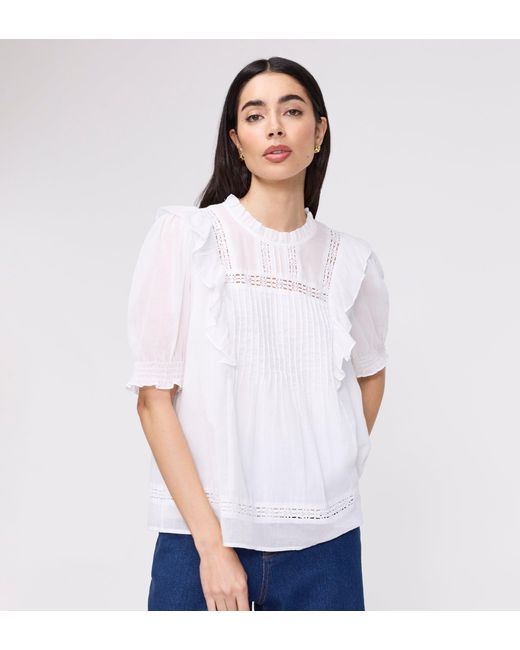 Finery London White Jolin Lace Cotton Puff Sleeve Top