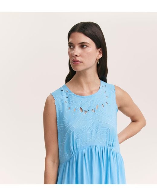 Finery London Blue Liberte Cotton Sleeveless Midi Dress